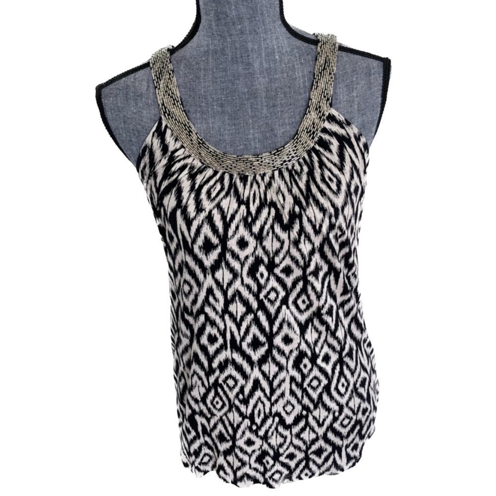 INC Ikat Black and Tan Top with Beading